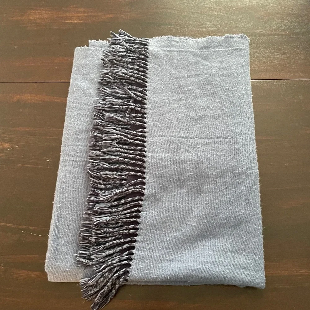Kate Spade New York Reversible Fringe Blue Navy Throw Blanket